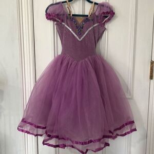 Fina Girl's Princess Cut Short Sleeve Purple Mesh Fit & Flare Gown Size L